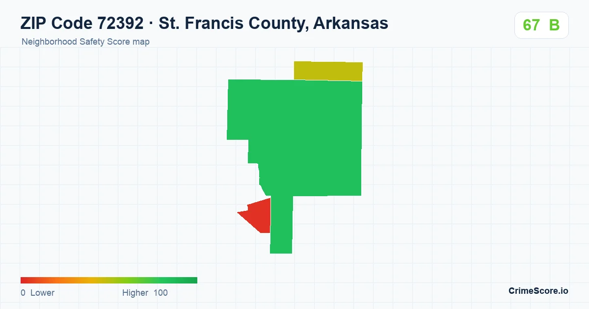 ZIP Code 72392 in St. Francis County, Arkansas neighborhood Safety Score map