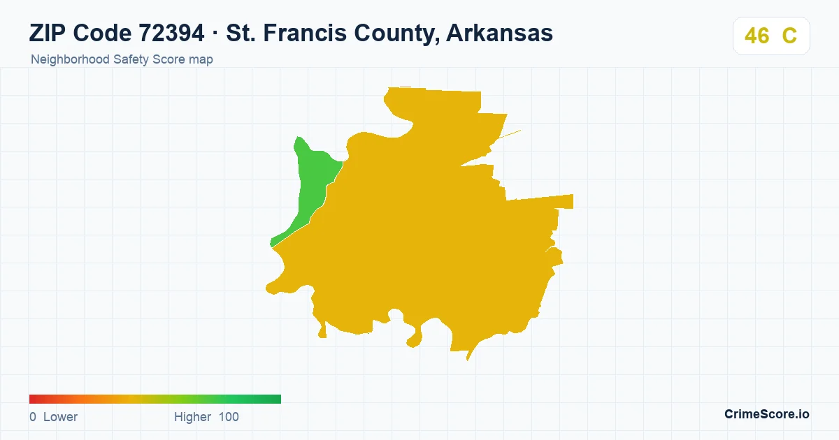 ZIP Code 72394 in St. Francis County, Arkansas neighborhood Safety Score map