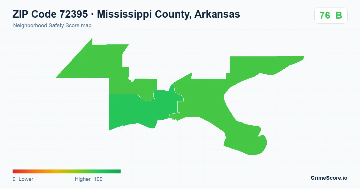 ZIP Code 72395 in Mississippi County, Arkansas neighborhood Safety Score map