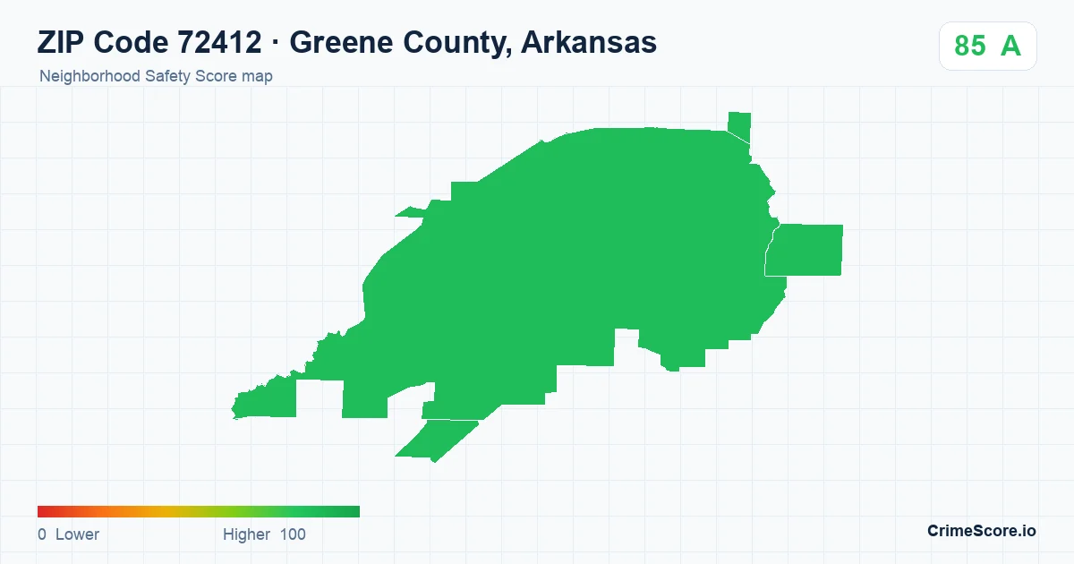 ZIP Code 72412 in Greene County, Arkansas neighborhood Safety Score map