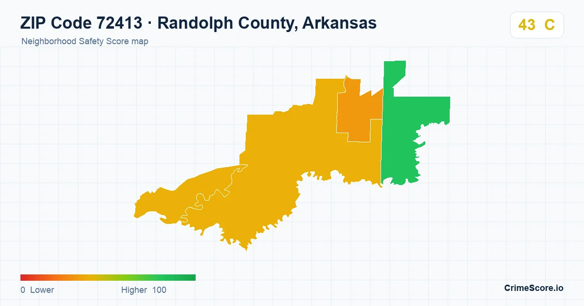 ZIP Code 72413 in Randolph County, Arkansas neighborhood Safety Score map