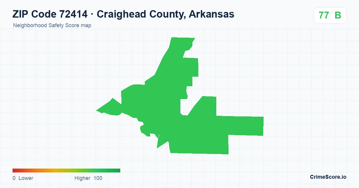 ZIP Code 72414 in Craighead County, Arkansas neighborhood Safety Score map