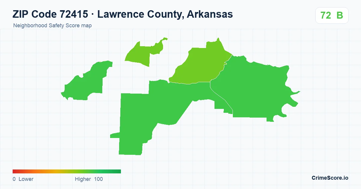 ZIP Code 72415 in Lawrence County, Arkansas neighborhood Safety Score map