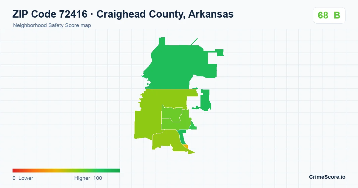 ZIP Code 72416 in Craighead County, Arkansas neighborhood Safety Score map