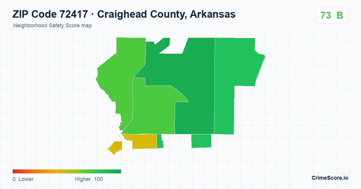 ZIP Code 72417 in Craighead County, Arkansas neighborhood Safety Score map