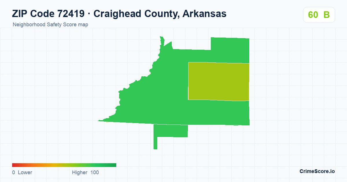 ZIP Code 72419 in Craighead County, Arkansas neighborhood Safety Score map