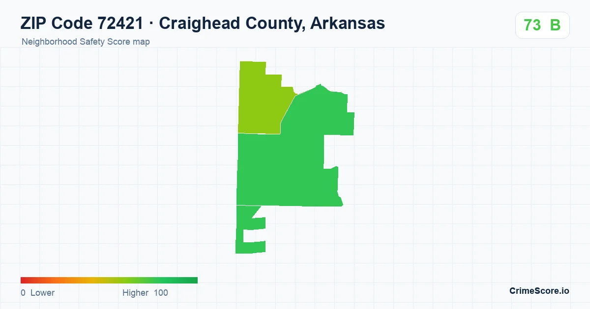 ZIP Code 72421 in Craighead County, Arkansas neighborhood Safety Score map