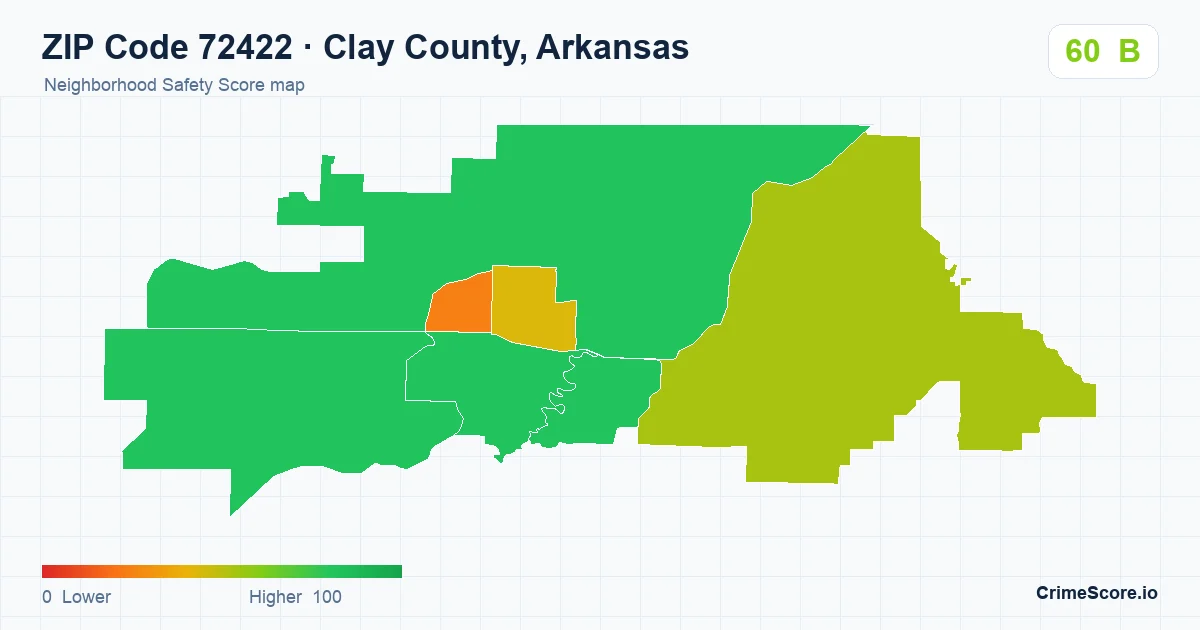 ZIP Code 72422 in Clay County, Arkansas neighborhood Safety Score map