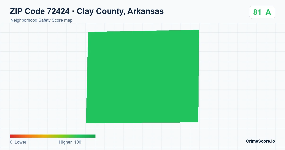 ZIP Code 72424 in Clay County, Arkansas neighborhood Safety Score map