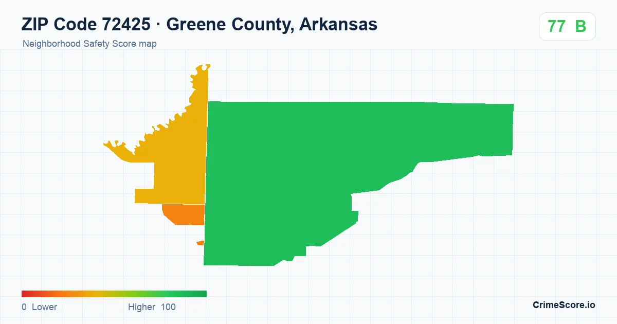 ZIP Code 72425 in Greene County, Arkansas neighborhood Safety Score map