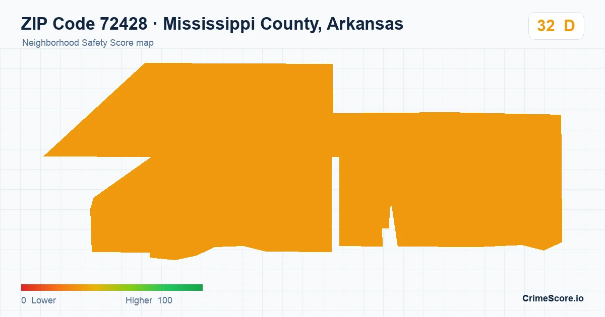 ZIP Code 72428 in Mississippi County, Arkansas neighborhood Safety Score map