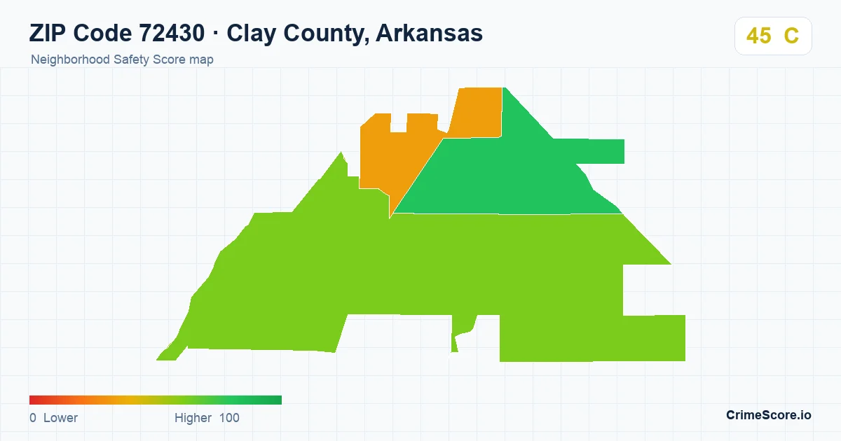 ZIP Code 72430 in Clay County, Arkansas neighborhood Safety Score map