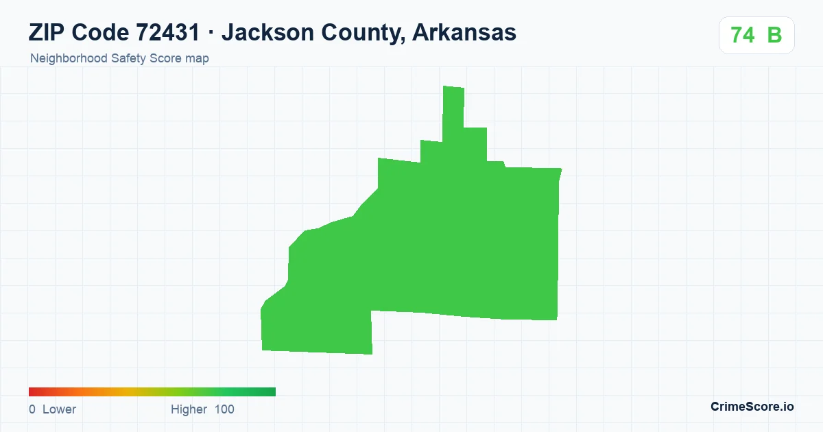 ZIP Code 72431 in Jackson County, Arkansas neighborhood Safety Score map