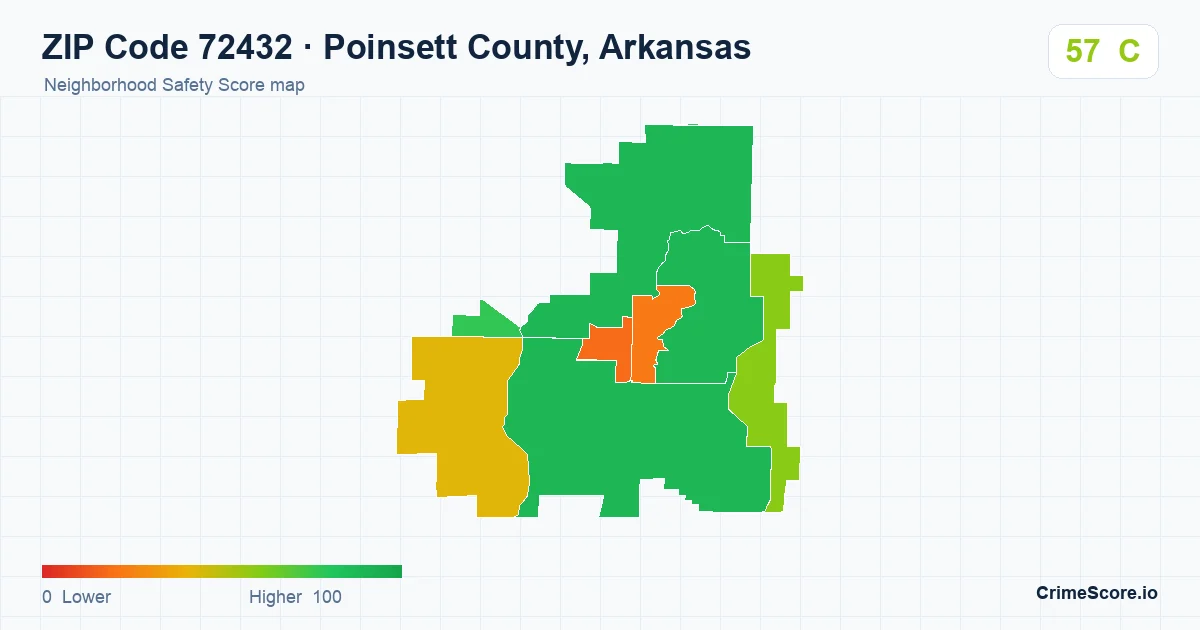 ZIP Code 72432 in Poinsett County, Arkansas neighborhood Safety Score map