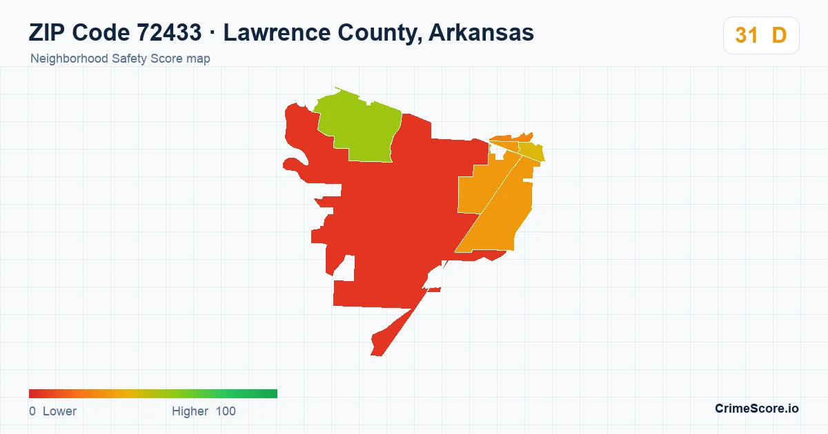 ZIP Code 72433 in Lawrence County, Arkansas neighborhood Safety Score map