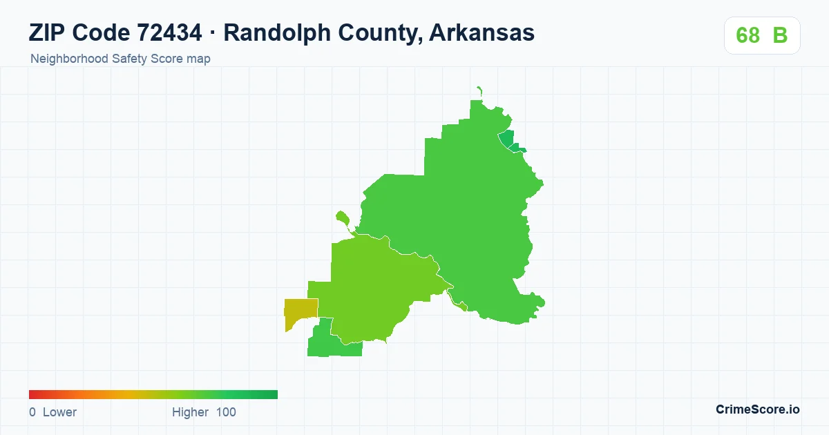 ZIP Code 72434 in Randolph County, Arkansas neighborhood Safety Score map