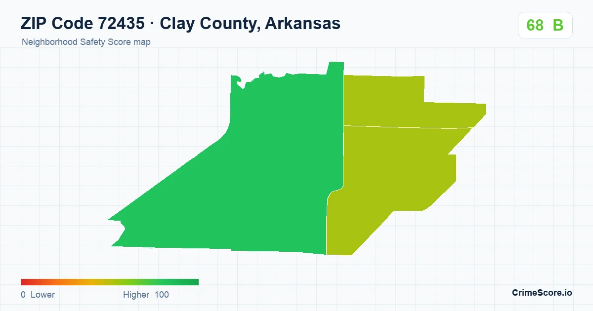 ZIP Code 72435 in Clay County, Arkansas neighborhood Safety Score map