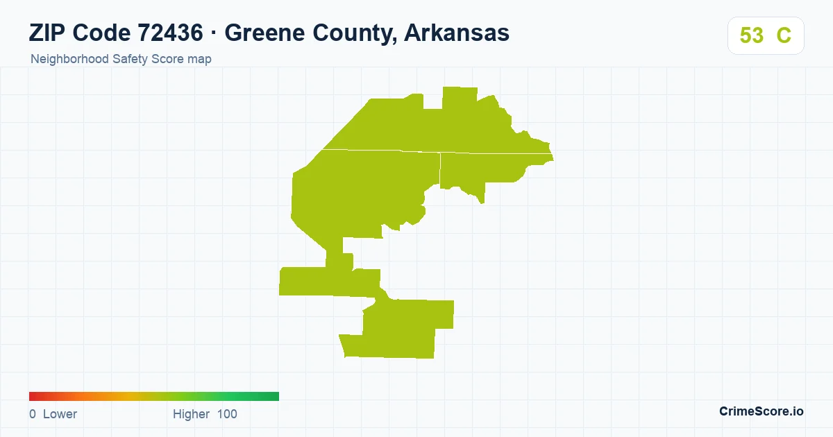 ZIP Code 72436 in Greene County, Arkansas neighborhood Safety Score map