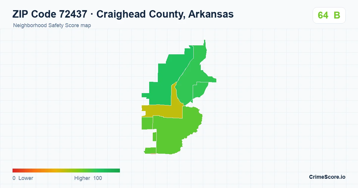 ZIP Code 72437 in Craighead County, Arkansas neighborhood Safety Score map