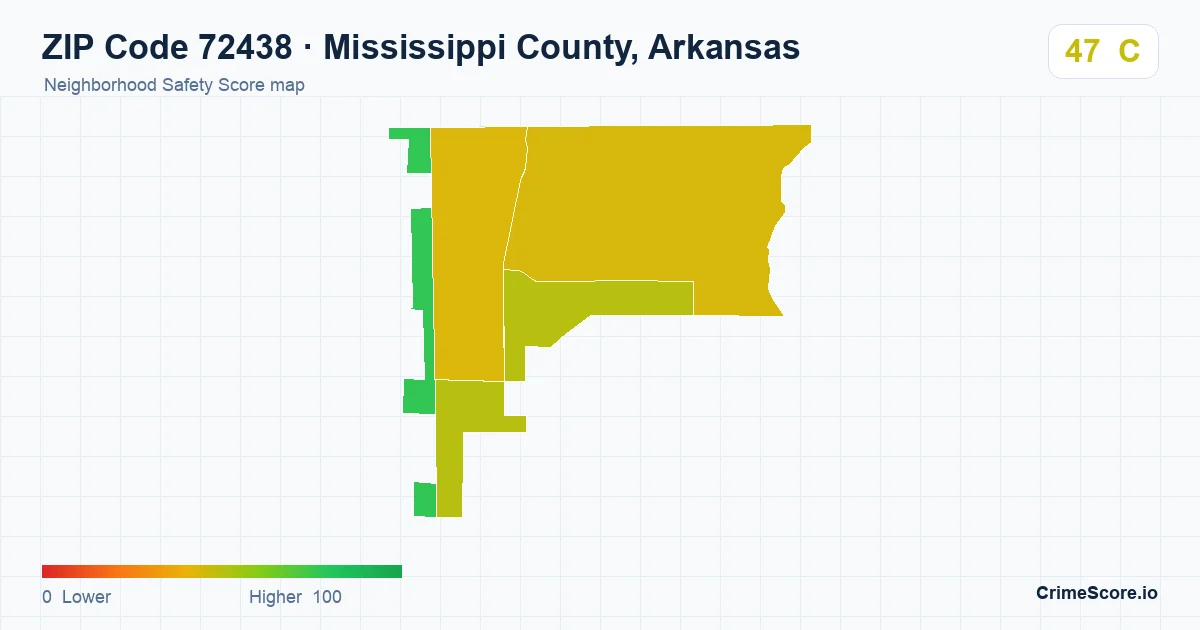ZIP Code 72438 in Mississippi County, Arkansas neighborhood Safety Score map
