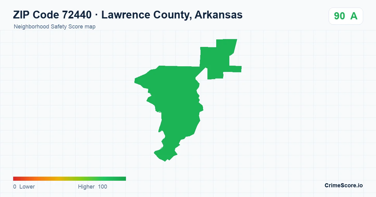 ZIP Code 72440 in Lawrence County, Arkansas neighborhood Safety Score map