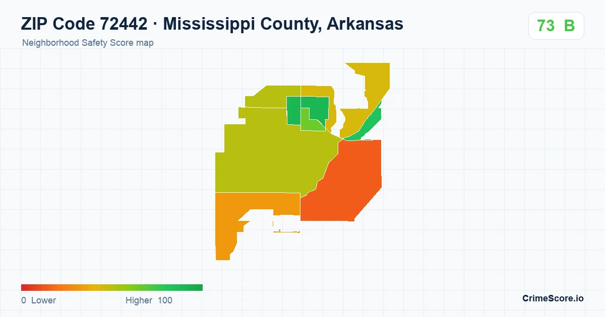 ZIP Code 72442 in Mississippi County, Arkansas neighborhood Safety Score map