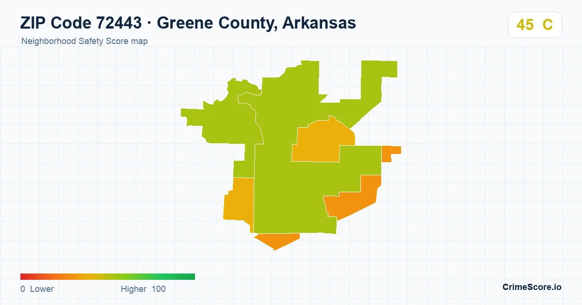 ZIP Code 72443 in Greene County, Arkansas neighborhood Safety Score map