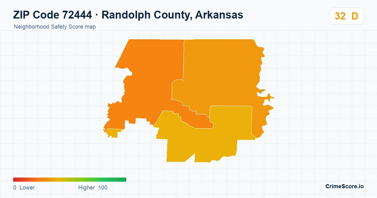 ZIP Code 72444 in Randolph County, Arkansas neighborhood Safety Score map