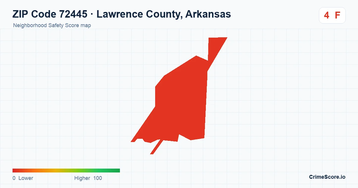 ZIP Code 72445 in Lawrence County, Arkansas neighborhood Safety Score map