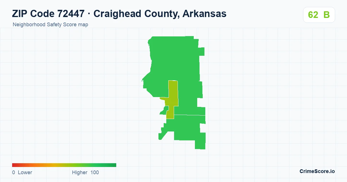 ZIP Code 72447 in Craighead County, Arkansas neighborhood Safety Score map