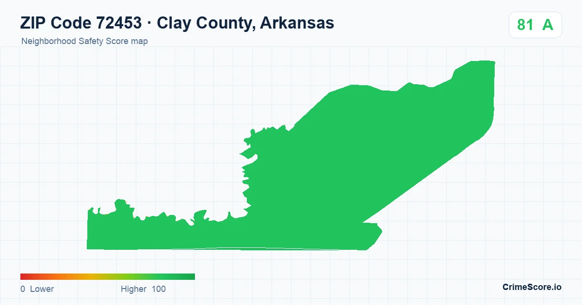 ZIP Code 72453 in Clay County, Arkansas neighborhood Safety Score map