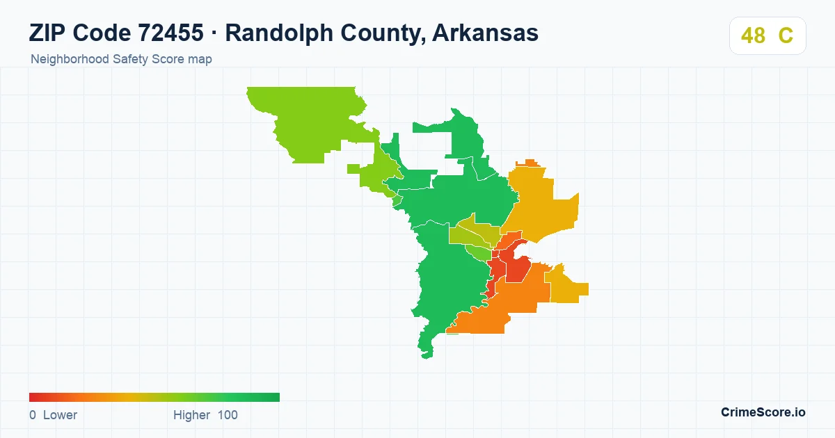 ZIP Code 72455 in Randolph County, Arkansas neighborhood Safety Score map