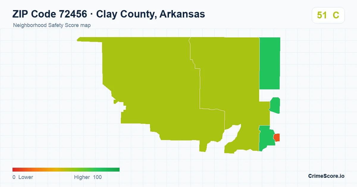 ZIP Code 72456 in Clay County, Arkansas neighborhood Safety Score map