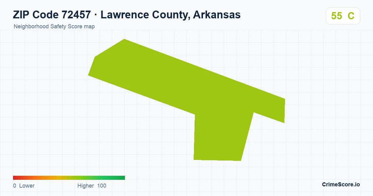 ZIP Code 72457 in Lawrence County, Arkansas neighborhood Safety Score map