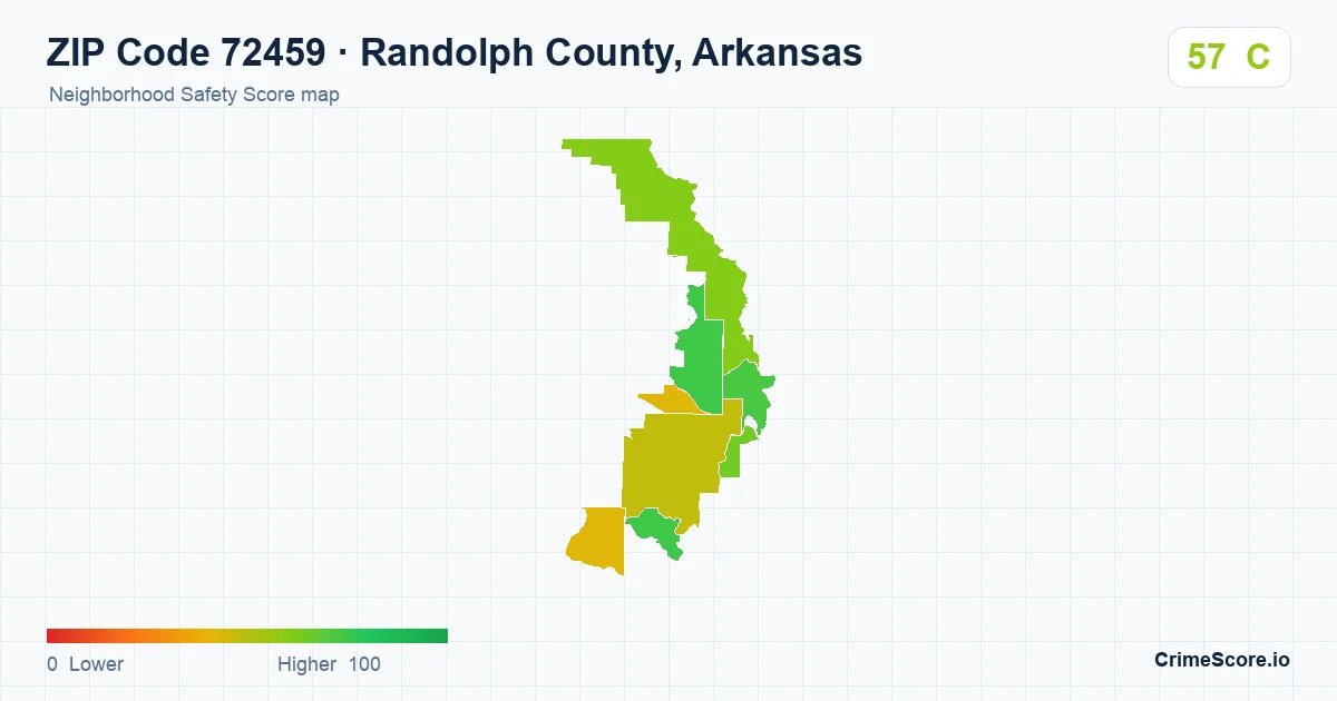 ZIP Code 72459 in Randolph County, Arkansas neighborhood Safety Score map
