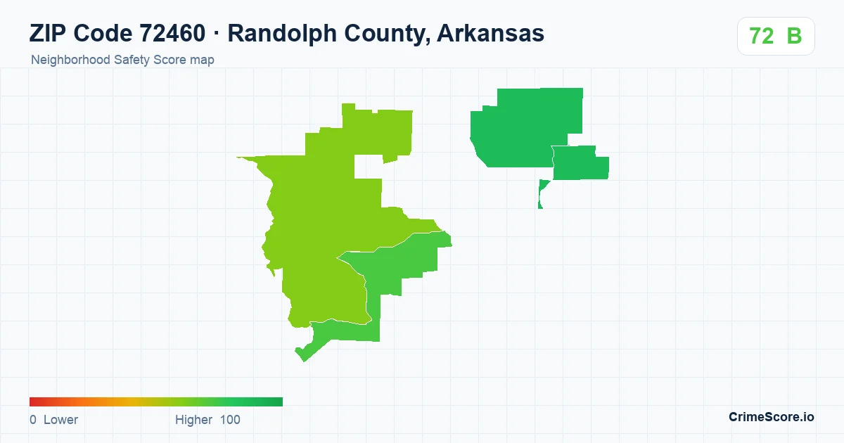 ZIP Code 72460 in Randolph County, Arkansas neighborhood Safety Score map