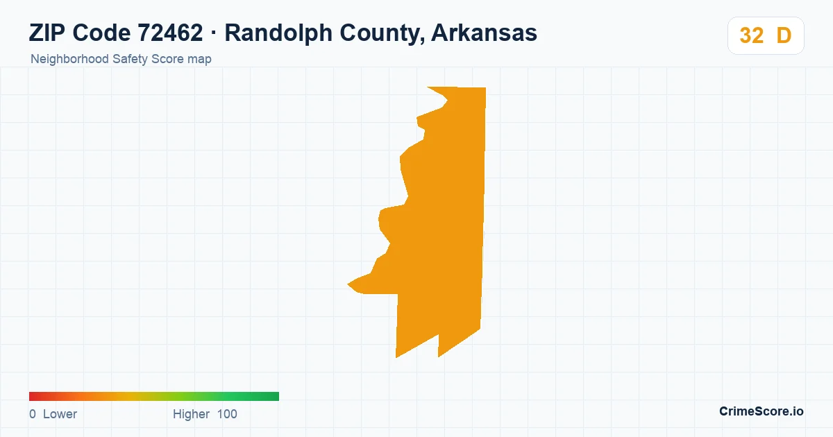 ZIP Code 72462 in Randolph County, Arkansas neighborhood Safety Score map