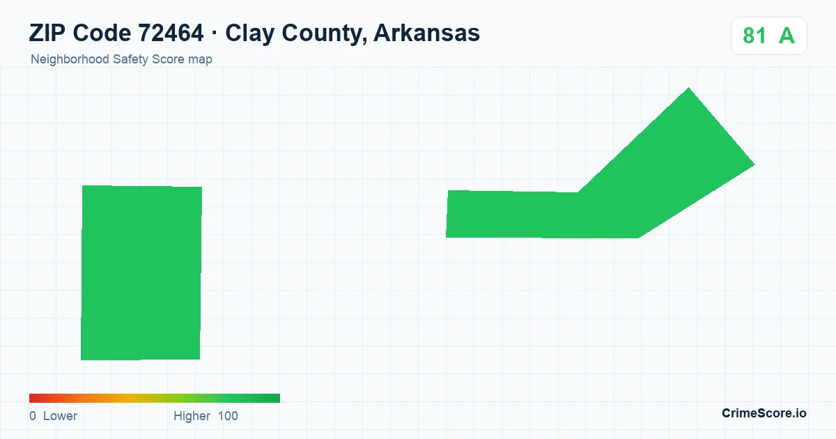 ZIP Code 72464 in Clay County, Arkansas neighborhood Safety Score map