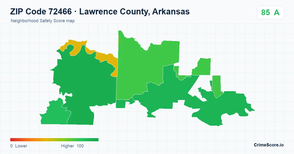 ZIP Code 72466 in Lawrence County, Arkansas neighborhood Safety Score map