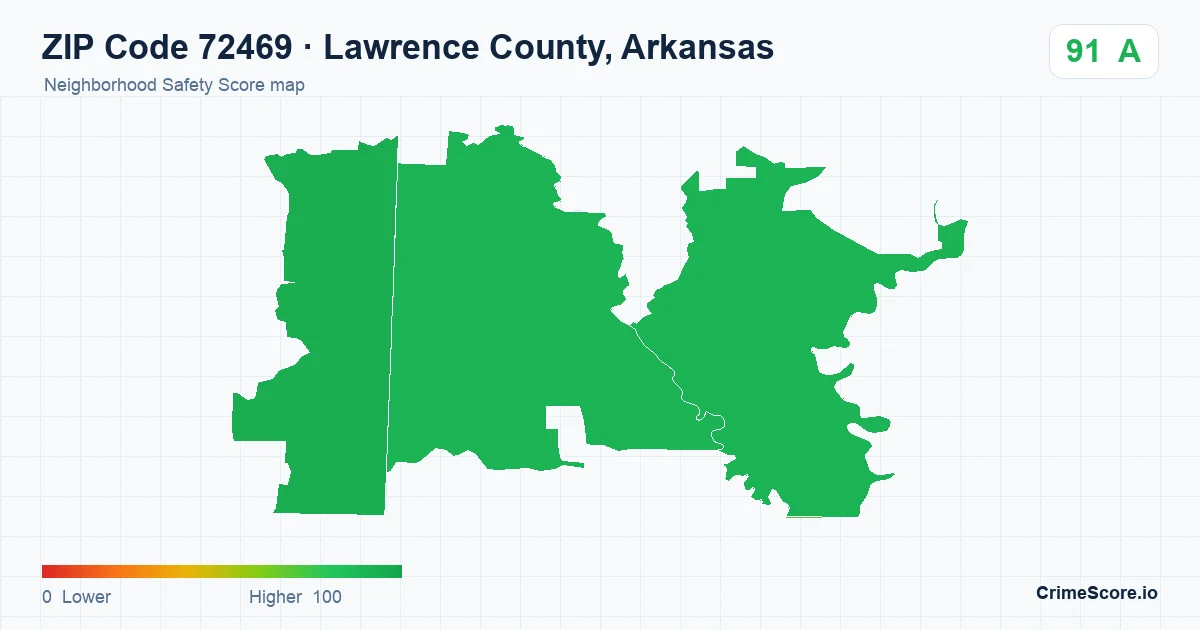 ZIP Code 72469 in Lawrence County, Arkansas neighborhood Safety Score map