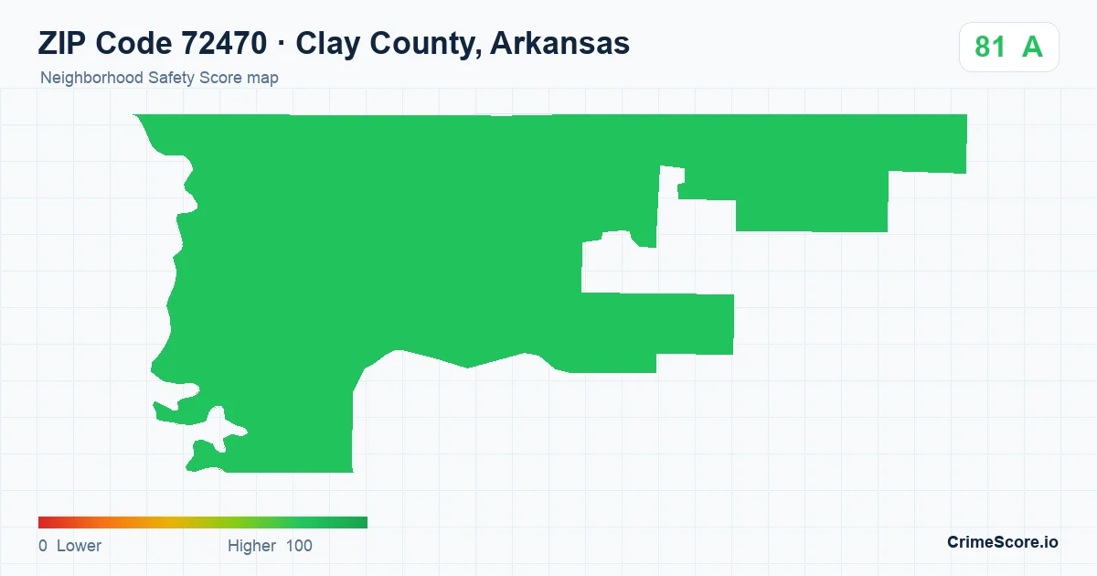 ZIP Code 72470 in Clay County, Arkansas neighborhood Safety Score map