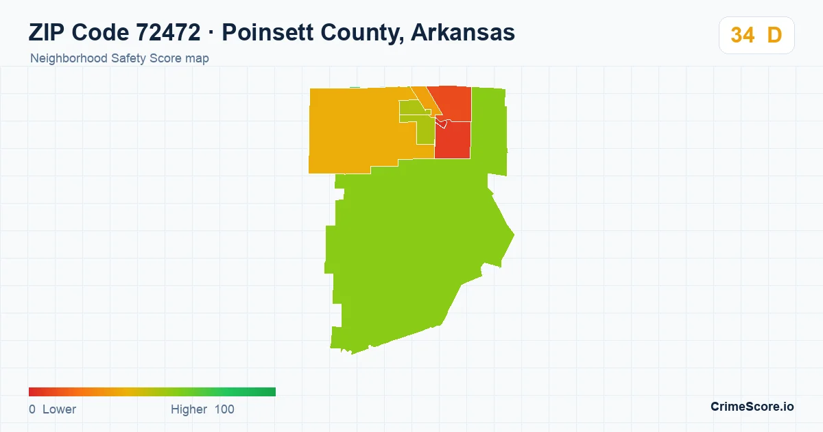 ZIP Code 72472 in Poinsett County, Arkansas neighborhood Safety Score map