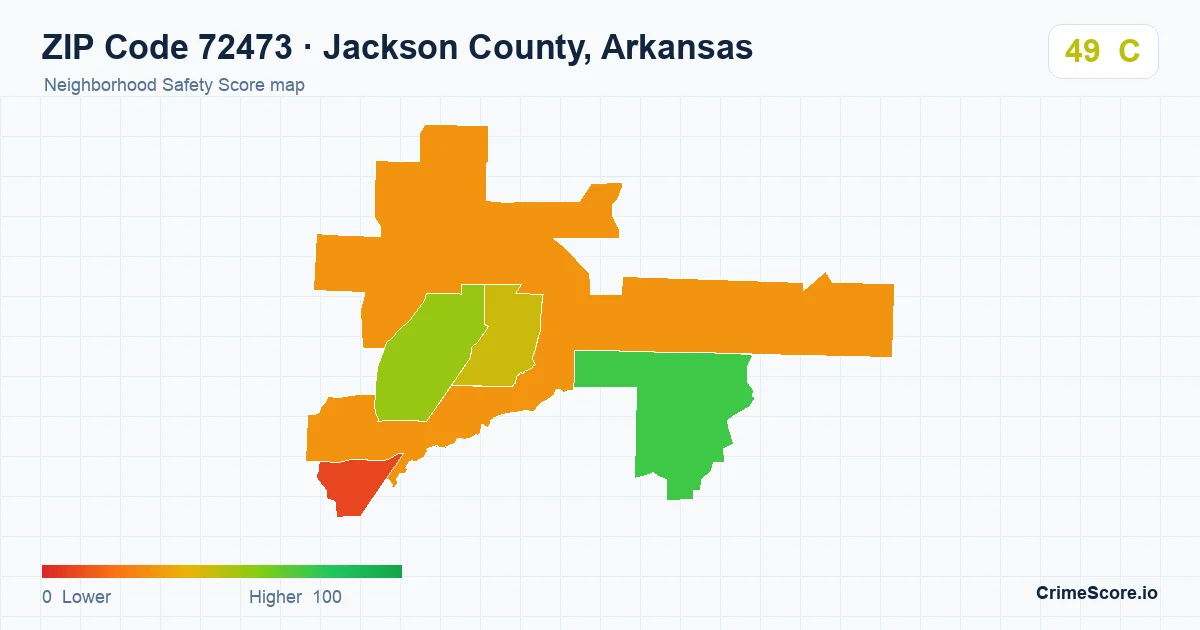 ZIP Code 72473 in Jackson County, Arkansas neighborhood Safety Score map