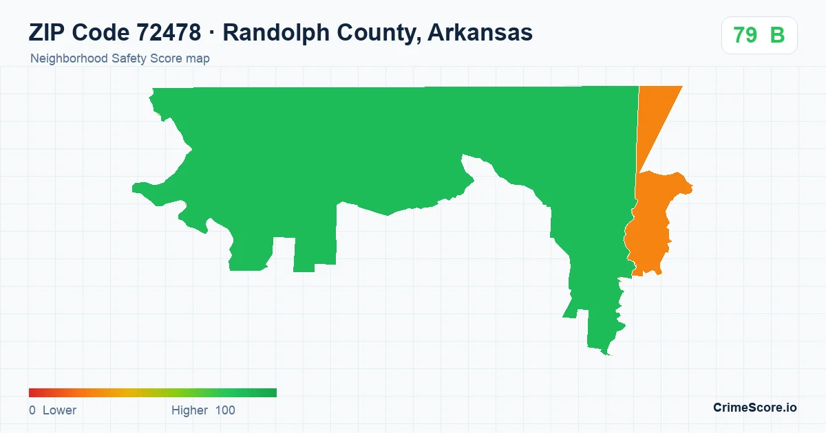 ZIP Code 72478 in Randolph County, Arkansas neighborhood Safety Score map