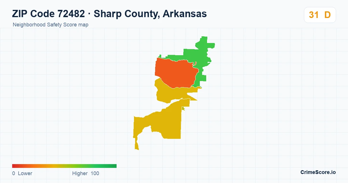 ZIP Code 72482 in Sharp County, Arkansas neighborhood Safety Score map