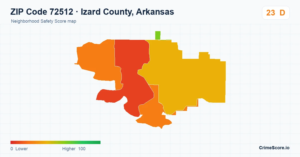 ZIP Code 72512 in Izard County, Arkansas neighborhood Safety Score map