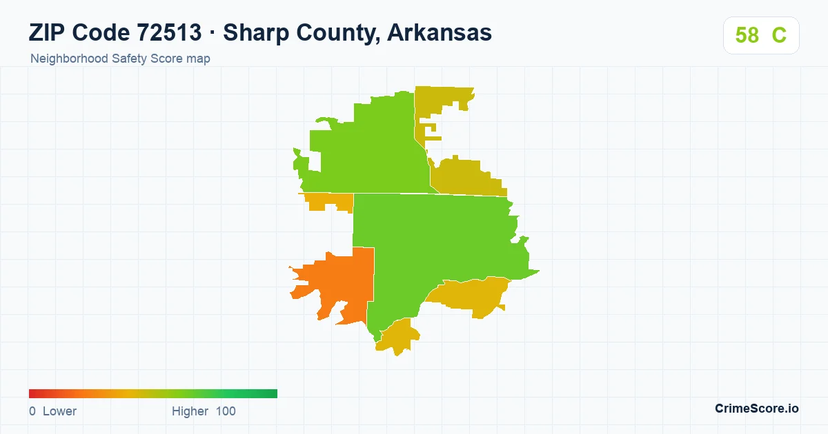 ZIP Code 72513 in Sharp County, Arkansas neighborhood Safety Score map