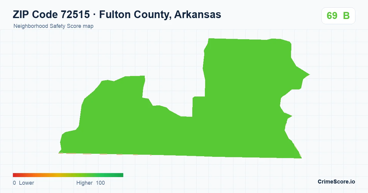 ZIP Code 72515 in Fulton County, Arkansas neighborhood Safety Score map
