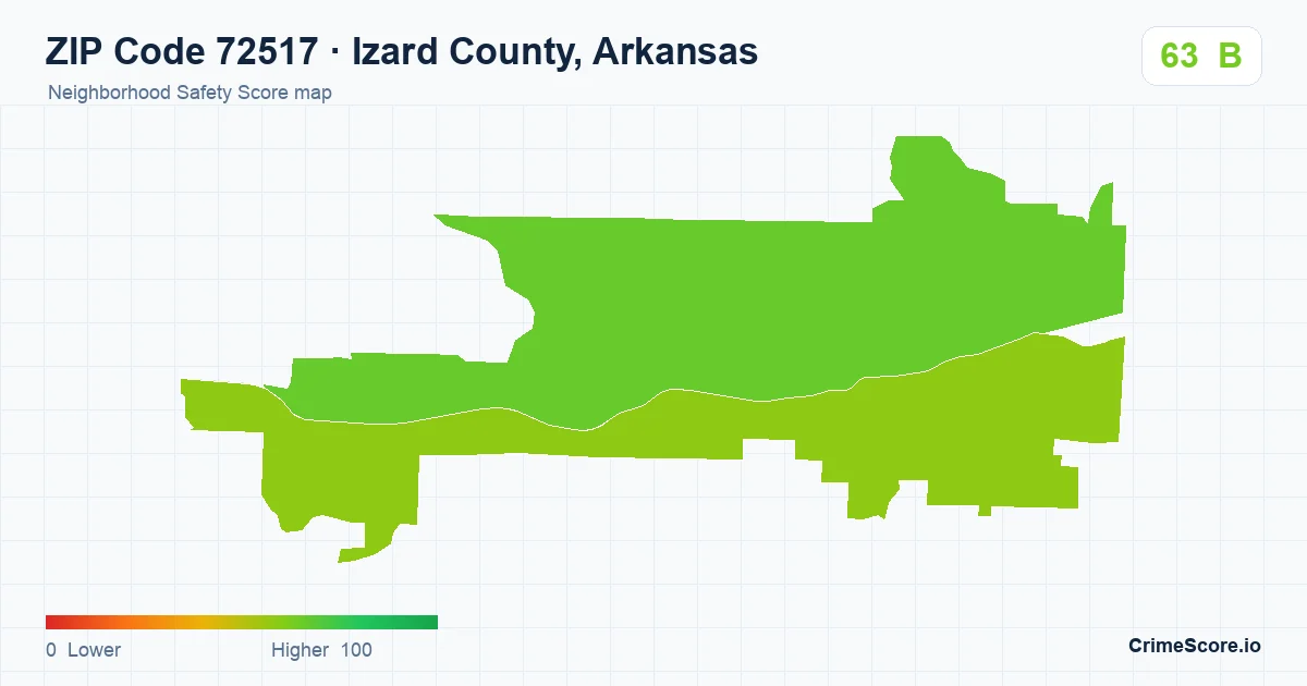 ZIP Code 72517 in Izard County, Arkansas neighborhood Safety Score map