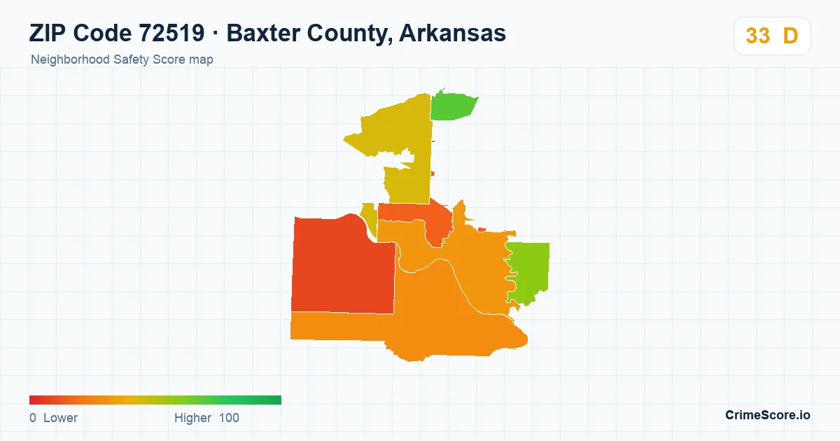 ZIP Code 72519 in Baxter County, Arkansas neighborhood Safety Score map